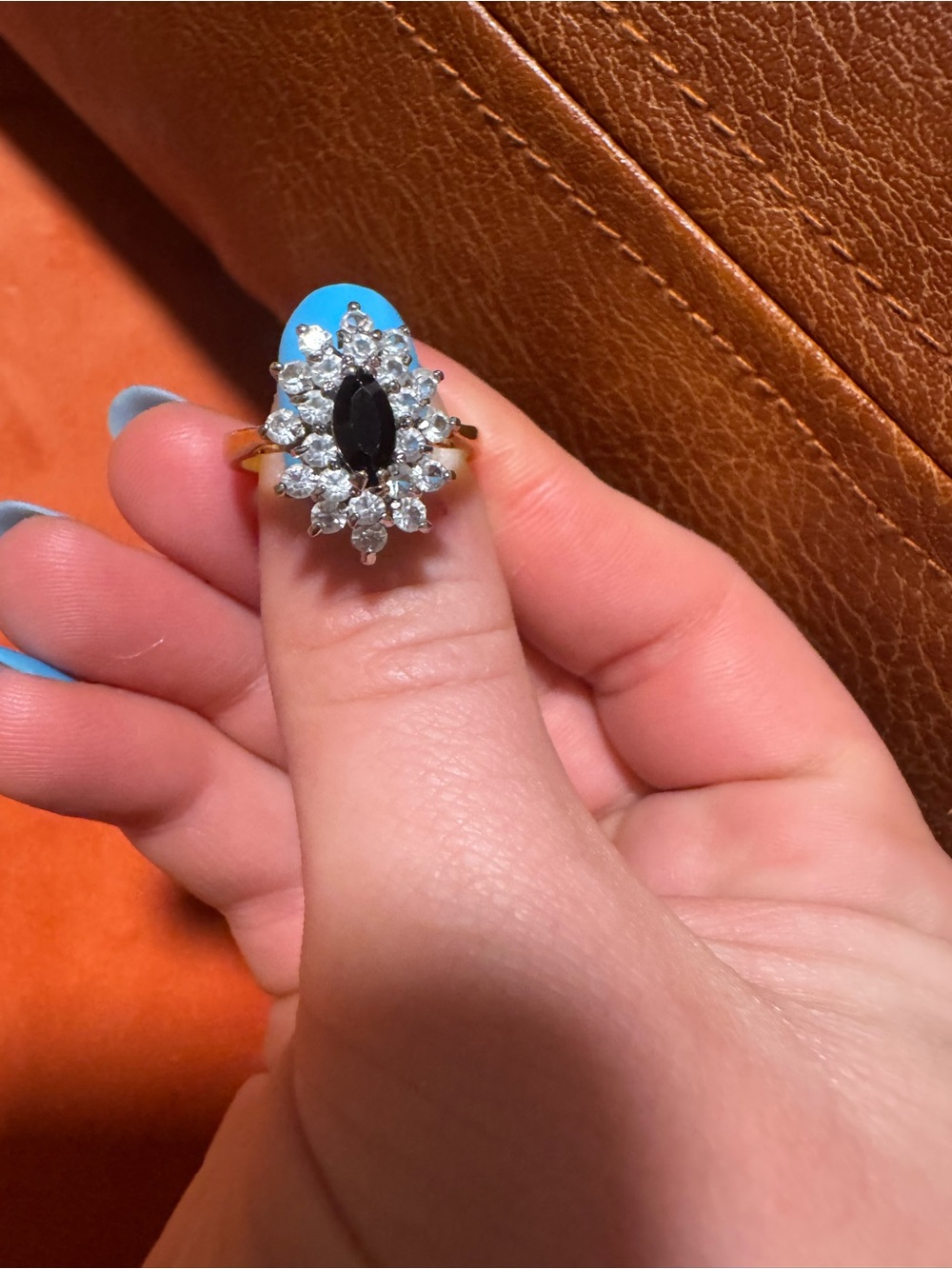 Vintage Gold Ring with Black Center Stone and Clear Halo - Women's Jewelry